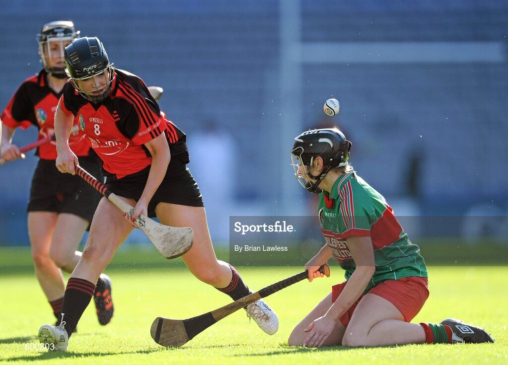 4 March 2012; Diane Ryan, Oulart-the-Ballagh, in action against Patricia McGrath, Drom/Inch. All Ireland Senior Camogie Club Championship Final 2011, Drom/Inch, Tipperary v Oulart-the-Ballagh, Wexford, Croke Park, Dublin. Picture credit: Brian Lawless / SPORTSFILE