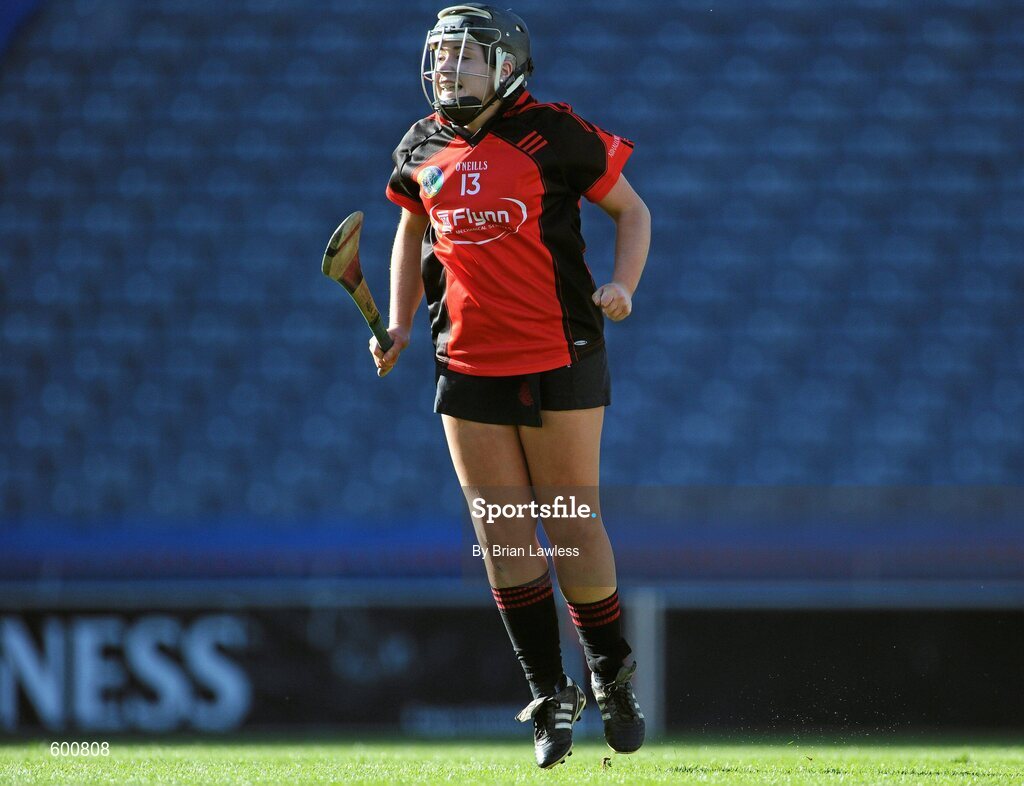 4 March 2012; Aideen Brennan, Oulart-the-Ballagh, celebrates scoring her side's first goal. All Ireland Senior Camogie Club Championship Final 2011, Drom/Inch, Tipperary v Oulart-the-Ballagh, Wexford, Croke Park, Dublin. Picture credit: Brian Lawless / SPORTSFILE