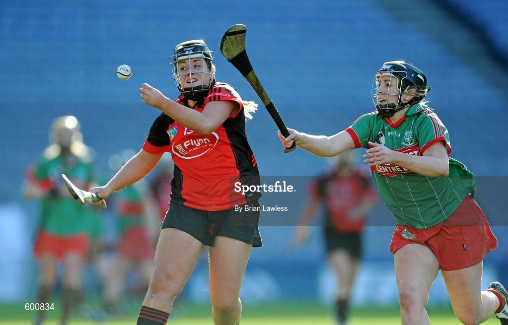 4 March 2012; Aideen Brennan, Oulart-the-Ballagh, in action against Patricia McGrath, Drom/Inch. All Ireland Senior Camogie Club Championship Final 2011, Drom/Inch, Tipperary v Oulart-the-Ballagh, Wexford, Croke Park, Dublin. Picture credit: Brian Lawless / SPORTSFILE