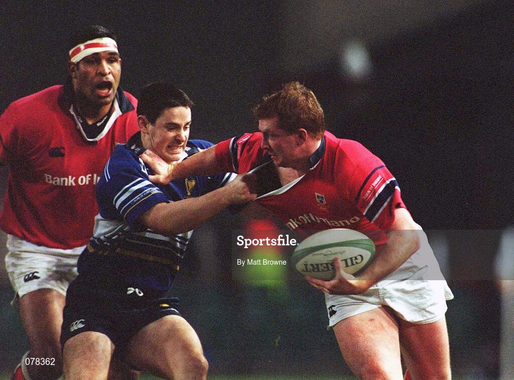 15 December 2001; Munster's Anthony Horgan is tackled by Leinster's Brian O' Meara. Leinster v Munster, Celtic League, Final, Lansdowne Road, Dublin. Rugby. Picture credit; Matt Browne / SPORTSFILE