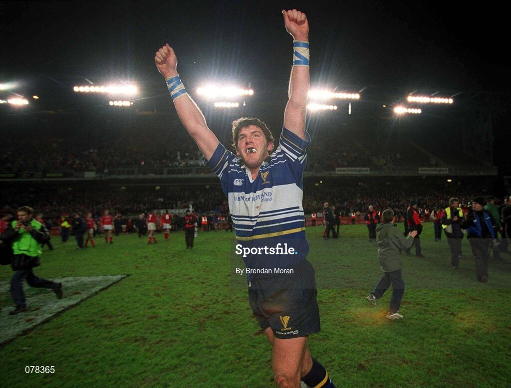 15 December 2001; Leinster's Shane Horgan celebrates after victory over Munster. Leinster v Munster, Celtic League, Final, Lansdowne Road, Dublin. Rugby. Picture credit; Brendan Moran / SPORTSFILE
