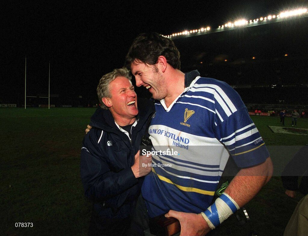15 December 2001; Leinster coach Matt Williams, left, and Shane Horgan celebrate after victory over Munster. Leinster v Munster, Celtic League, Final, Lansdowne Road, Dublin. Rugby. Picture credit; Matt Browne / SPORTSFILE