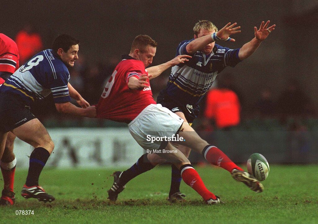 15 December 2001; Munster's Mike Prendergast is tackled by Brian O'Meara (9) and Eric Miller, Leinster . Leinster v Munster, Celtic League, Final, Lansdowne Road, Dublin. Rugby. Picture credit; Matt Browne / SPORTSFILE