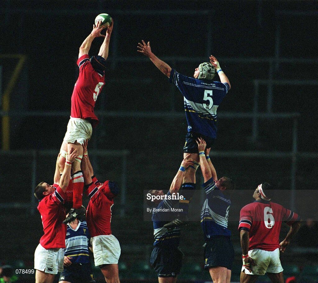 15 December 2001; Paul O'Connell, Munster, wins possession in the line out from Leinster's Malcolm O'Kelly. Leinster v Munster, Celtic League, Final, Lansdowne Road, Dublin. Rugby. Picture credit; Brendan Moran / SPORTSFILE