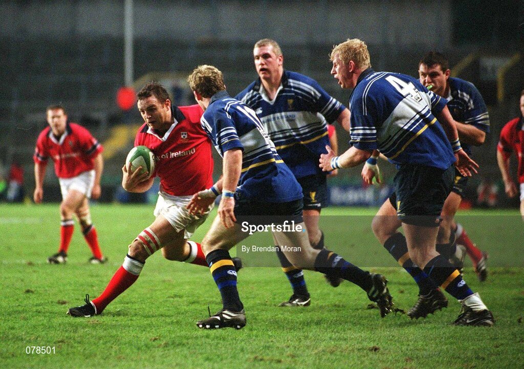 15 December 2001; Rob Henderson, Munster, in action against Leinster's Gordon D'Arcy, 11, Leo Cullen, 4. Leinster v Munster, Celtic League, Final, Lansdowne Road, Dublin. Rugby. Picture credit; Brendan Moran / SPORTSFILE