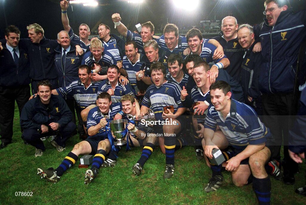 15 December 2001; The Leinster team celebrate with the Celtic League trophy after victory over Munster. Leinster v Munster, Celtic League, Final, Lansdowne Road, Dublin. Rugby. Picture credit; Brendan Moran / SPORTSFILE