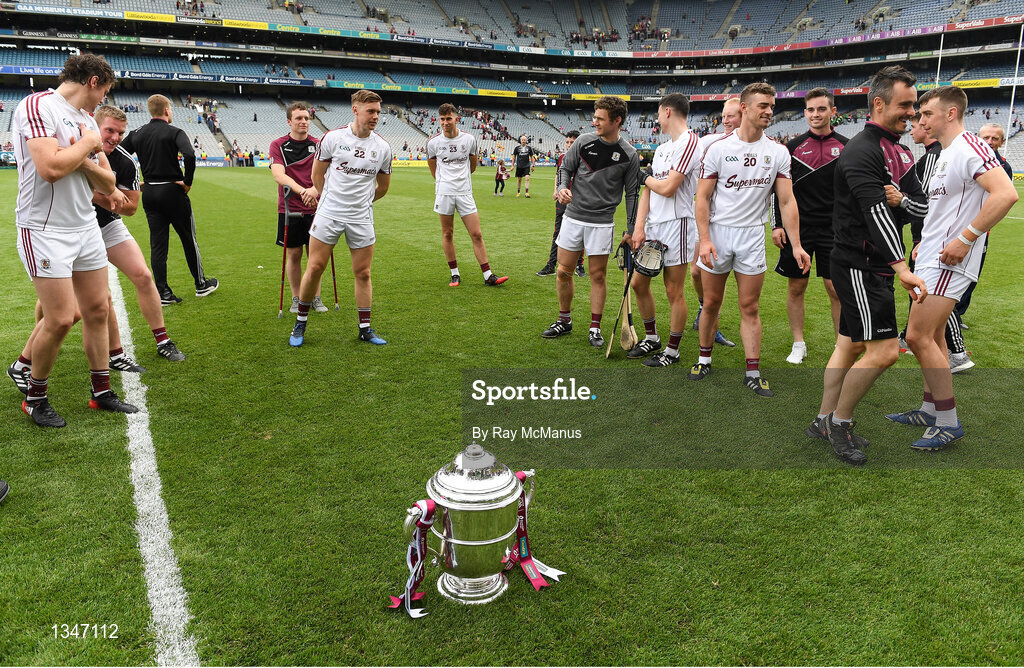 2 July 2017; Galway players are releucant to join in a celebration team picture after the Leinster GAA Hurling Senior Championship Final match between Galway and Wexford at Croke Park in Dublin. Photo by Ray McManus/Sportsfile