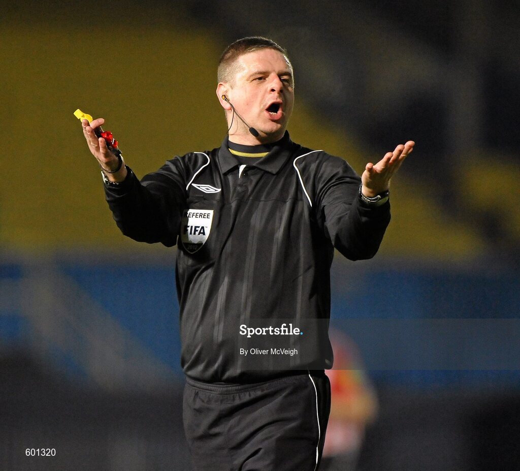 5 March 2012; Referee Raymond Crangle. 2012 Setanta Sports Cup, Quarter-Final, 1st Leg, Linfield v Derry City, Windsor Park, Belfast, Co. Antrim. Picture credit: Oliver McVeigh / SPORTSFILE
