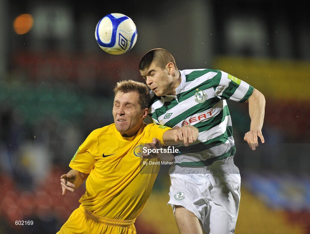 9 March 2012; Conor Powell, Shamrock Rovers, in action against Anthony Griffiths, Monaghan United. Airtricity League Premier Division, Shamrock Rovers v Monaghan United, Tallaght Stadium, Tallaght, Dublin. Picture credit: David Maher / SPORTSFILE