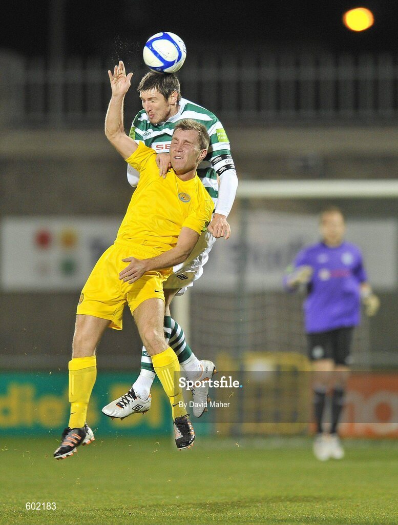 9 March 2012; Ken Oman, Shamrock Rovers, in action against Anthony Griffiths, Monaghan United. Airtricity League Premier Division, Shamrock Rovers v Monaghan United, Tallaght Stadium, Tallaght, Dublin. Picture credit: David Maher / SPORTSFILE
