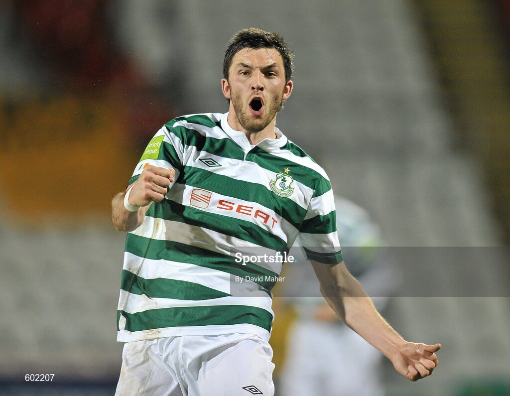 9 March 2012; Killian Brennan, Shamrock Rovers, celebrates after scoring his side's first goal. Airtricity League Premier Division, Shamrock Rovers v Monaghan United, Tallaght Stadium, Tallaght, Dublin. Picture credit: David Maher / SPORTSFILE