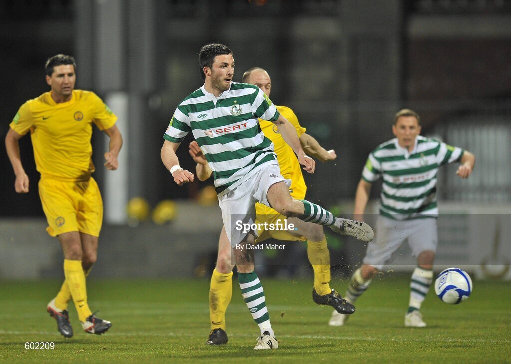 9 March 2012; Killian Brennan, Shamrock Rovers, shoots to score his side's first goal. Airtricity League Premier Division, Shamrock Rovers v Monaghan United, Tallaght Stadium, Tallaght, Dublin. Picture credit: David Maher / SPORTSFILE