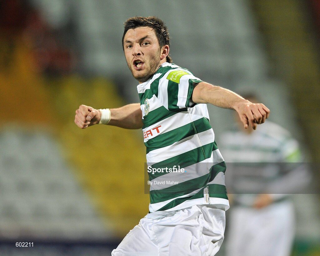 9 March 2012; Killian Brennan, Shamrock Rovers, celebrates after scoring his side's first goal. Airtricity League Premier Division, Shamrock Rovers v Monaghan United, Tallaght Stadium, Tallaght, Dublin. Picture credit: David Maher / SPORTSFILE