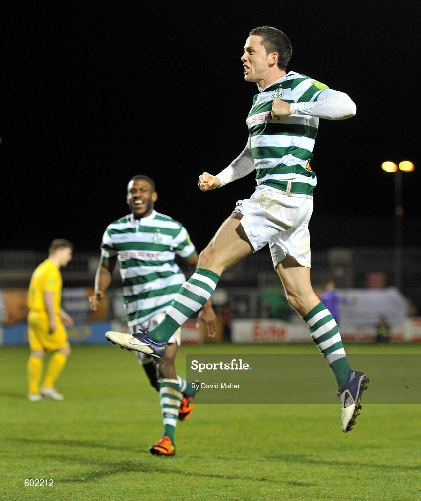 9 March 2012; Billy Dennehy, Shamrock Rovers, celebrates after scoring his side's second goal. Airtricity League Premier Division, Shamrock Rovers v Monaghan United, Tallaght Stadium, Tallaght, Dublin. Picture credit: David Maher / SPORTSFILE