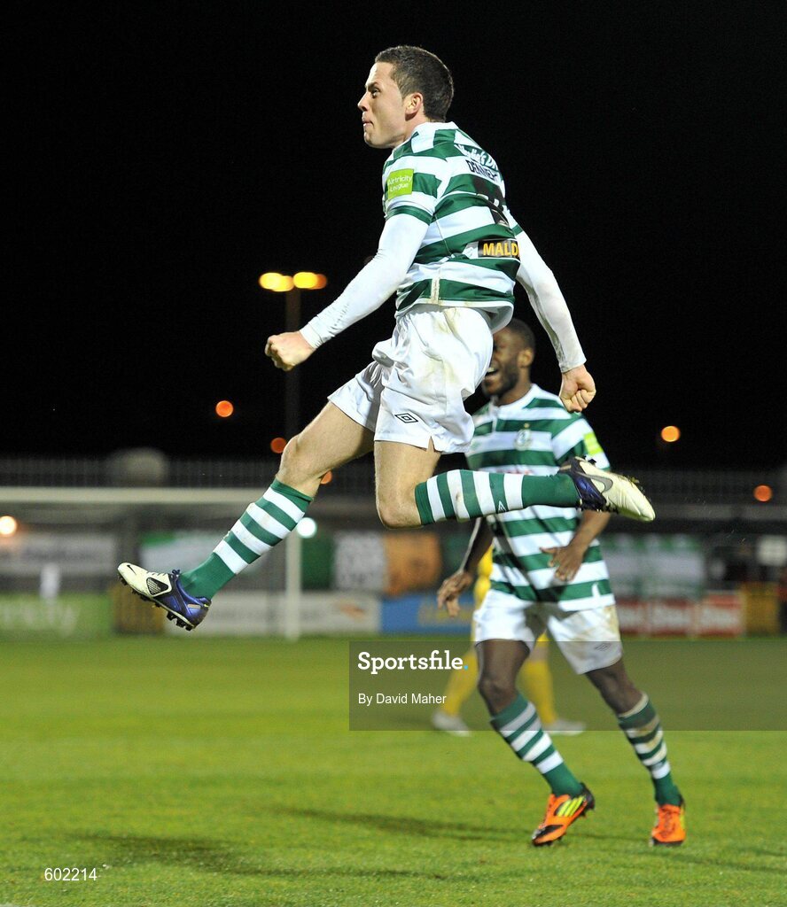 9 March 2012; Billy Dennehy, Shamrock Rovers, celebrates after scoring his side's second goal. Airtricity League Premier Division, Shamrock Rovers v Monaghan United, Tallaght Stadium, Tallaght, Dublin. Picture credit: David Maher / SPORTSFILE
