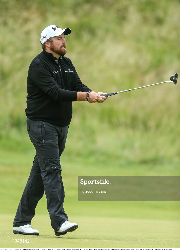 9 July 2017; Shane Lowry of Ireland on the 1st green as a birdie putt just slips by during Day 4 of the Dubai Duty Free Irish Open Golf Championship at Portstewart Golf Club in Portstewart, Co Derry. Photo by John Dickson/Sportsfile