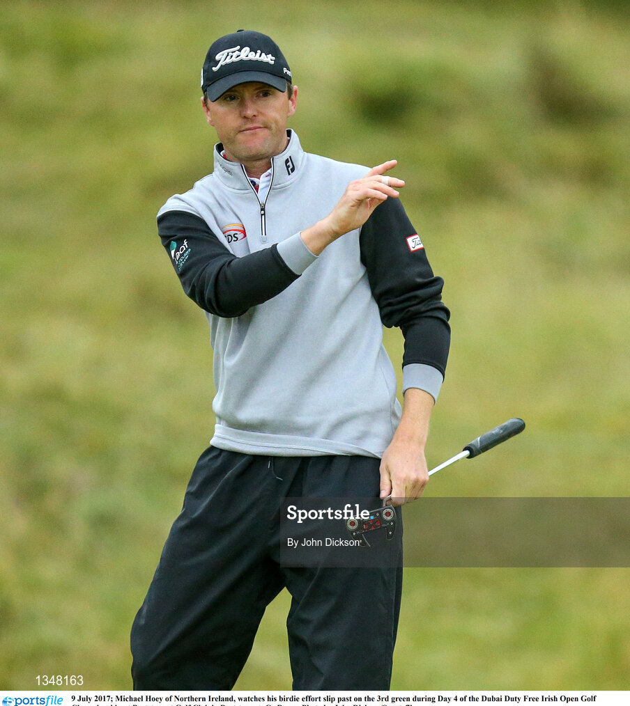 9 July 2017; Michael Hoey of Northern Ireland, watches his birdie effort slip past on the 3rd green during Day 4 of the Dubai Duty Free Irish Open Golf Championship at Portstewart Golf Club in Portstewart, Co Derry. Photo by John Dickson/Sportsfile