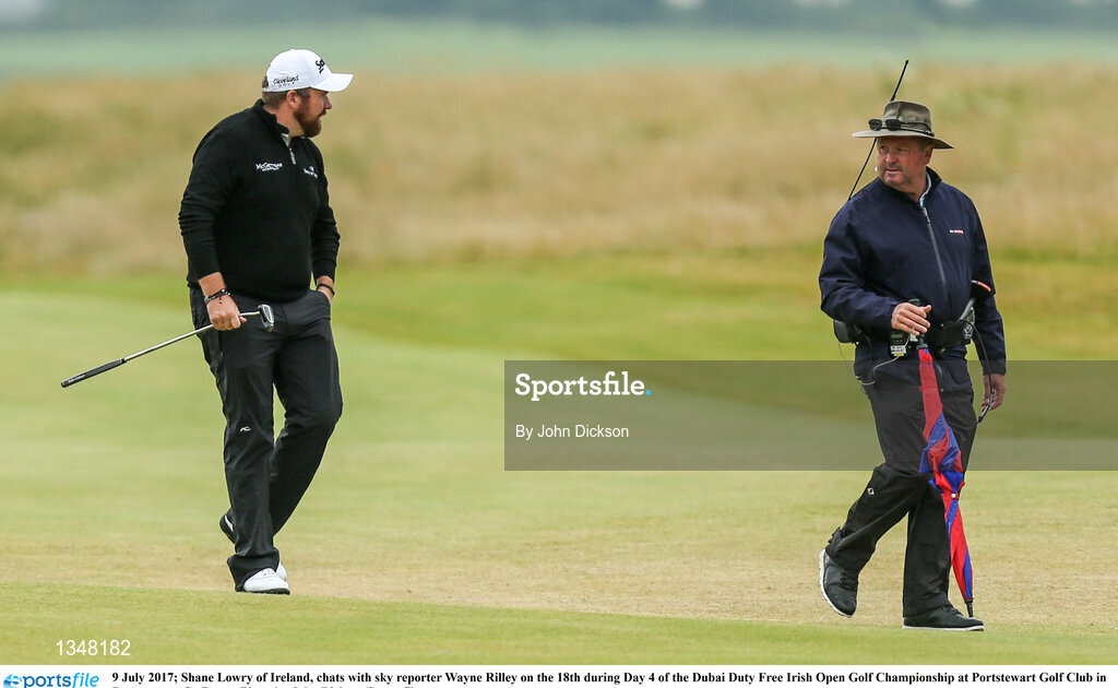 9 July 2017; Shane Lowry of Ireland, chats with sky reporter Wayne Rilley on the 18th during Day 4 of the Dubai Duty Free Irish Open Golf Championship at Portstewart Golf Club in Portstewart, Co Derry. Photo by John Dickson/Sportsfile