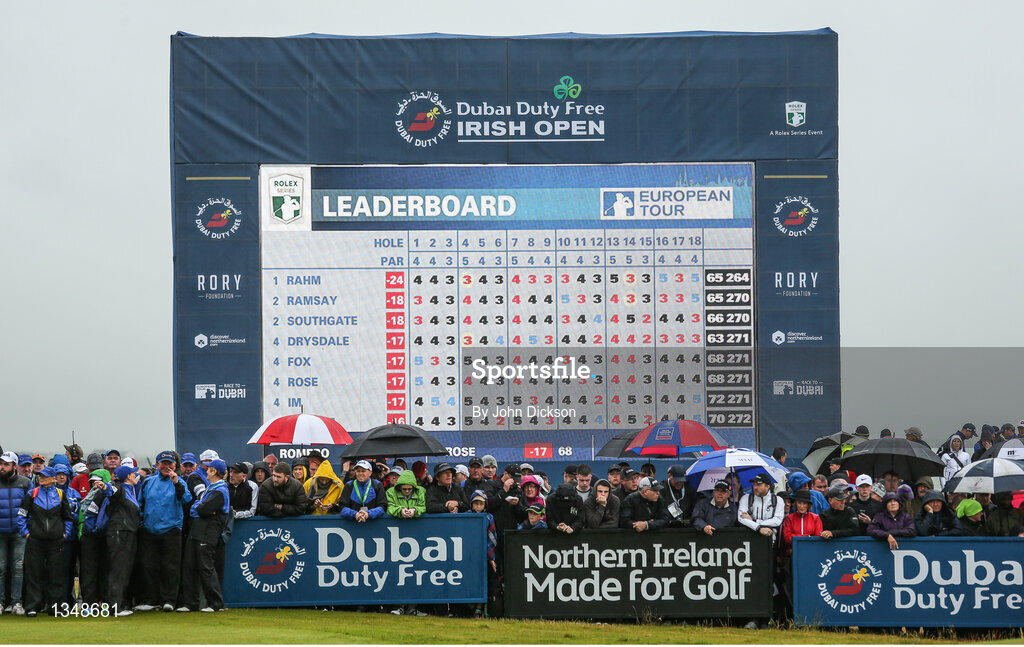 9 July 2017; The leaderboard after Day 4 of the Dubai Duty Free Irish Open Golf Championship at Portstewart Golf Club in Portstewart, Co Derry. Photo by John Dickson/Sportsfile