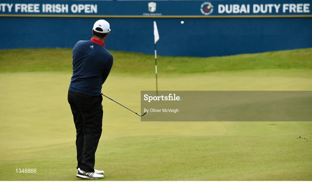 9 July 2017; Jon Rahm of Spain pitching in to the 18th green on Day 4 of the Dubai Duty Free Irish Open Golf Championship at Portstewart Golf Club in Portstewart, Co Derry. Photo by Oliver McVeigh/Sportsfile