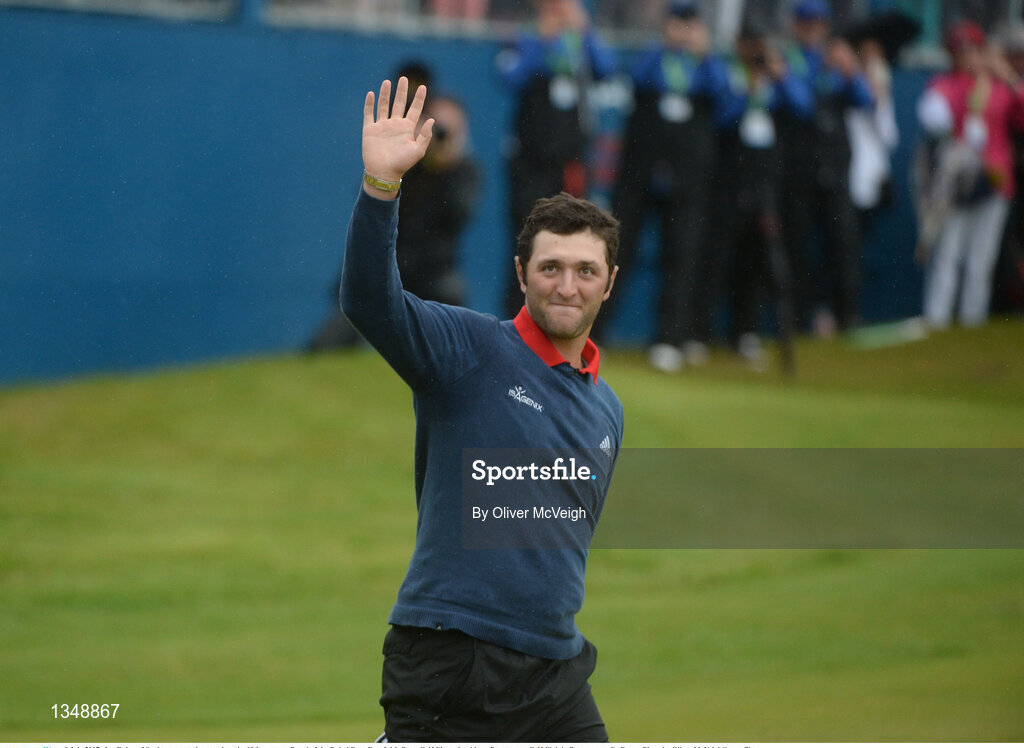 9 July 2017; Jon Rahm of Spain waves to the crowd on the 18th green on Day 4 of the Dubai Duty Free Irish Open Golf Championship at Portstewart Golf Club in Portstewart, Co Derry. Photo by Oliver McVeigh/Sportsfile