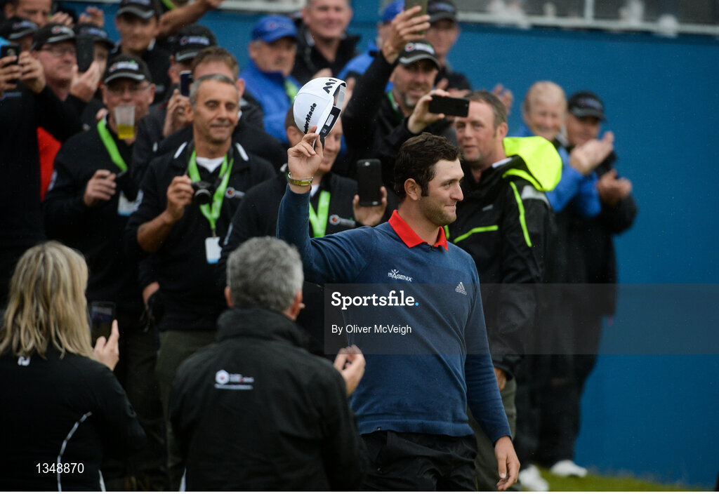9 July 2017; Jon Rahm of Spain waves to the crowd on the 18th green on Day 4 of the Dubai Duty Free Irish Open Golf Championship at Portstewart Golf Club in Portstewart, Co Derry. Photo by Oliver McVeigh/Sportsfile