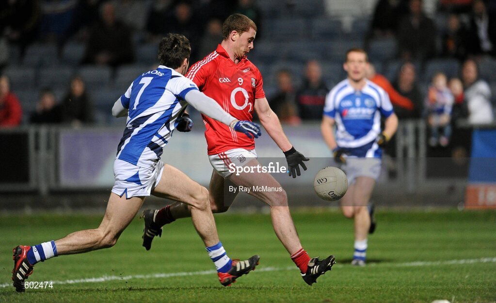 10 March 2012; Fintan Goold, Cork, in action against Conor Boyle, Laois. Allianz Football League, Division 1, Round 4, Laois v Cork, O'Moore Park, Portlaoise, Co. Laois. Picture credit: Ray McManus / SPORTSFILE