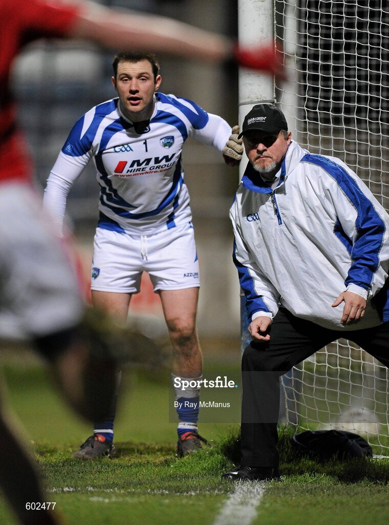 10 March 2012; Laois goalkeeper Eoin Culliton and an umpire keep a close eye on play. Allianz Football League, Division 1, Round 4, Laois v Cork, O'Moore Park, Portlaoise, Co. Laois. Picture credit: Ray McManus / SPORTSFILE