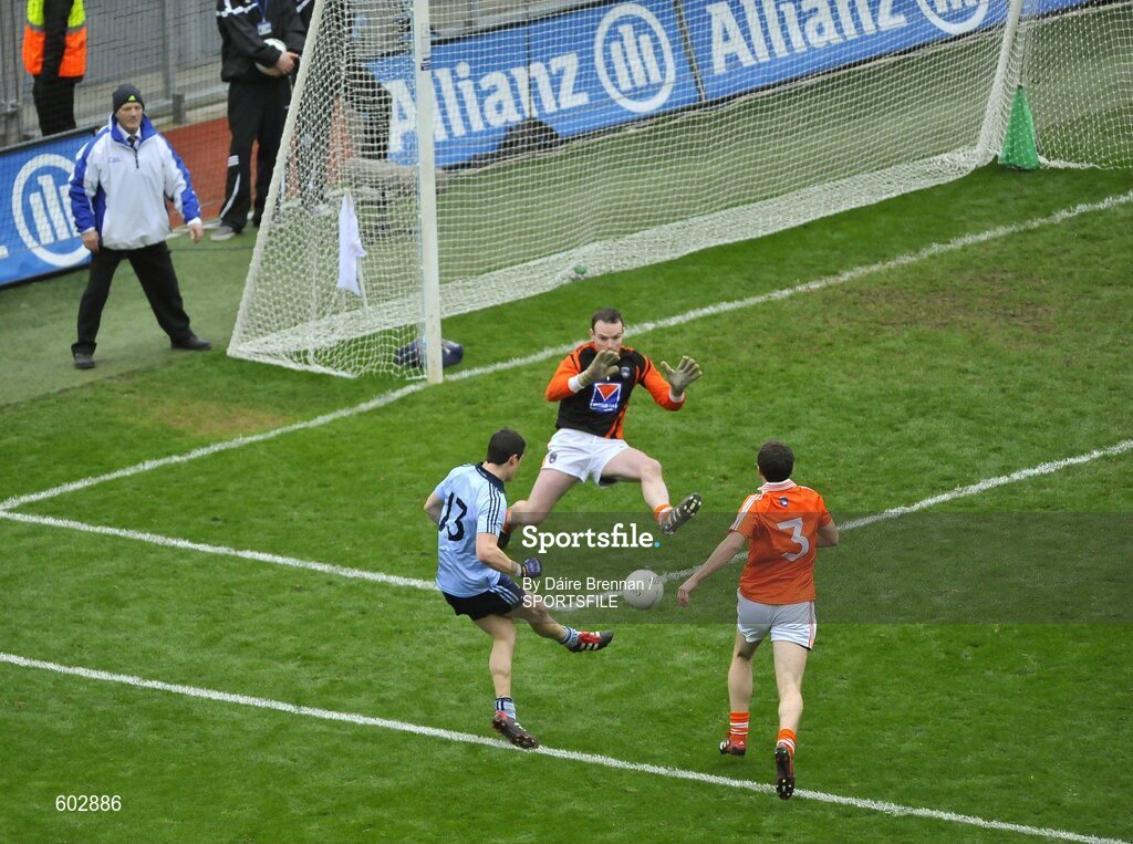 11 March 2012; Diarmuid Connolly, Dublin, scores his side's fourth goal. Allianz Football League Division 1, Round 4, Dublin v Armagh, Croke Park, Dublin. Picture credit: Daire Brennan / SPORTSFILE