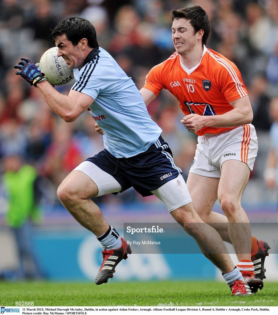11 March 2012; Michael Darragh McAuley, Dublin, in action against Aidan Fosker, Armagh. Allianz Football League Division 1, Round 4, Dublin v Armagh, Croke Park, Dublin. Picture credit: Ray McManus / SPORTSFILE