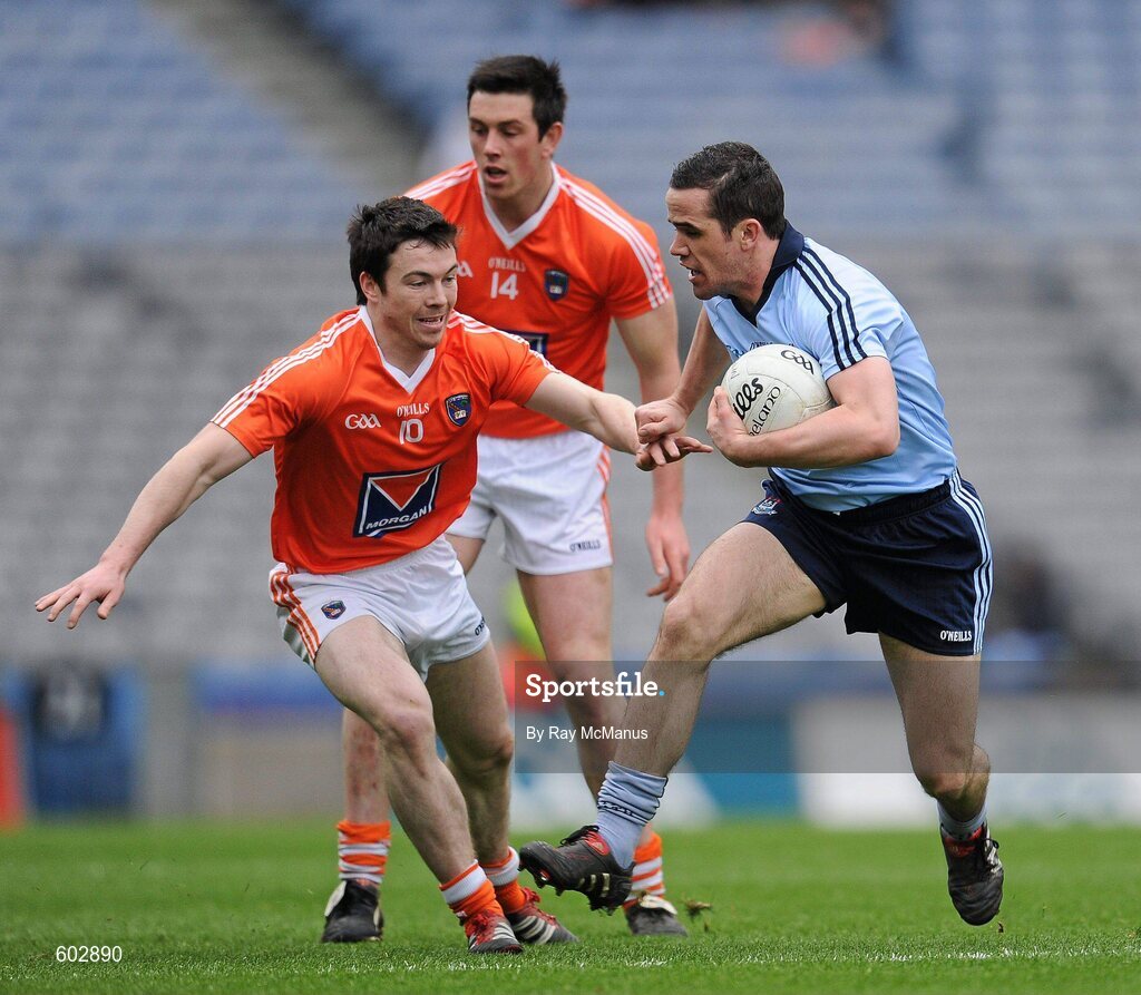 11 March 2012; Ger Brennan, Dublin, in action against Aidan Forker, Armagh. Allianz Football League Division 1, Round 4, Dublin v Armagh, Croke Park, Dublin. Picture credit: Ray McManus / SPORTSFILE