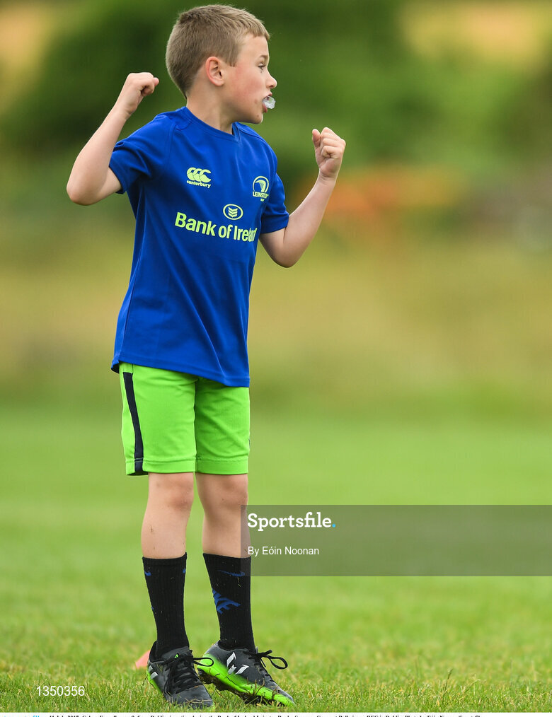 11 July 2017; Calum Farrally, age 9, from Dublin, in action during the Bank of Ireland Leinster Rugby Summer Camp at Balbriggan RFC in Dublin. Photo by Eóin Noonan/Sportsfile