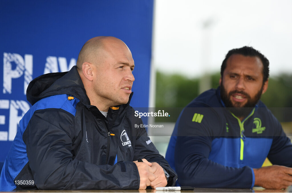 11 July 2017; Richardt Strauss, left, and Isa Nacewa speaking to young players during the Bank of Ireland Leinster Rugby Summer Camp at Balbriggan RFC in Dublin. Photo by Eóin Noonan/Sportsfile