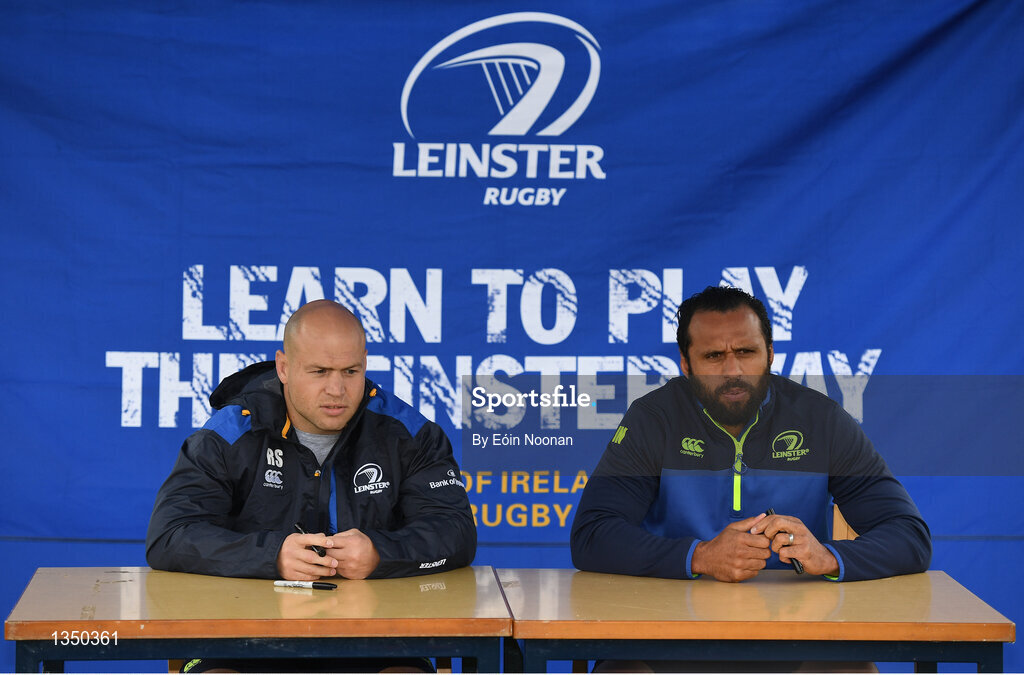 11 July 2017; Richardt Strauss, left, and Isa Nacewa speaking to young players during the Bank of Ireland Leinster Rugby Summer Camp at Balbriggan RFC in Dublin. Photo by Eóin Noonan/Sportsfile