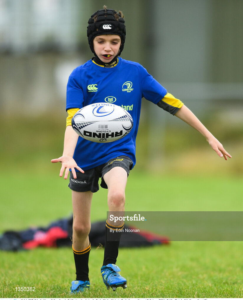11 July 2017; Toby Smith, age 9, from Swords, Dublin, in action during the Bank of Ireland Leinster Rugby Summer Camp at Balbriggan RFC in Dublin. Photo by Eóin Noonan/Sportsfile
