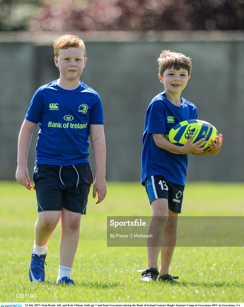 12 July 2017; Seán Brady, left, and Kyle Ullman, both age 7 and from Greystones during the Bank of Ireland Leinster Rugby Summer Camp at Greystones RFC in Greystones, Co Wicklow. Photo by Piaras Ó Mídheach/Sportsfile
