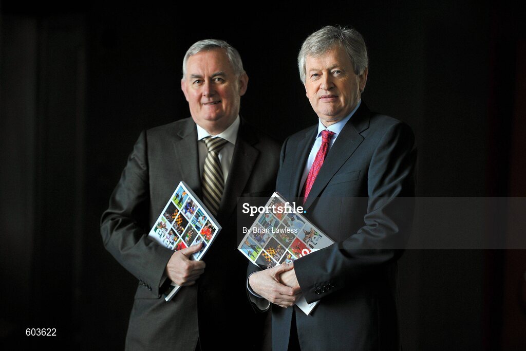 14 March 2012; Ard Stiúrthóir Páraic Duffy, right, and Uachtarán Chumann Lúthchleas Gael Criostóir Ó Cuana in attendance at the launch the Report of the Ard Stiúrthóir of the GAA 2011, Croke Park, Dublin. Picture credit: Brian Lawless / SPORTSFILE