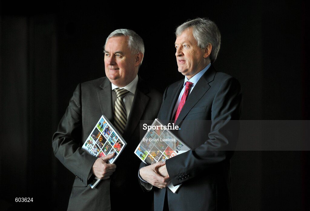 14 March 2012; Ard Stiúrthóir Páraic Duffy, right, and Uachtarán Chumann Lúthchleas Gael Criostóir Ó Cuana in attendance at the launch the Report of the Ard Stiúrthóir of the GAA 2011, Croke Park, Dublin. Picture credit: Brian Lawless / SPORTSFILE