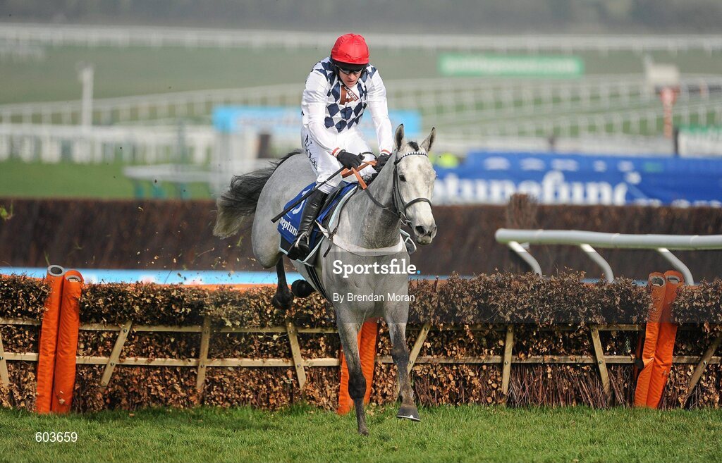 14 March 2012; Simonsig, with Barry Geraghty up, clears the last on their way to winning the Neptune Investment Management Novices' Hurdle. Cheltenham Racing Festival, Prestbury Park, Cheltenham, England. Picture credit: Brendan Moran / SPORTSFILE
