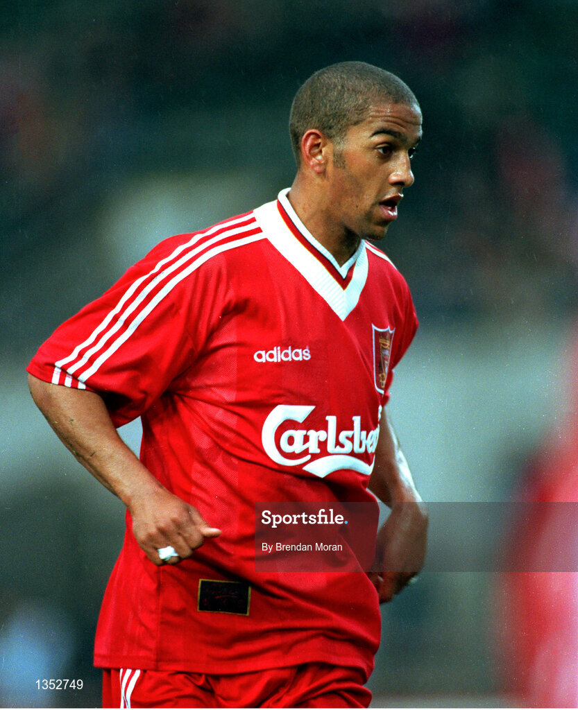 16 May 1995; Phil Babb of Liverpool in action during the pre-season friendly match between UCD and Liverpool at Lansdowne Road in Dublin. Photo By Brendan Moran/Sportsfile