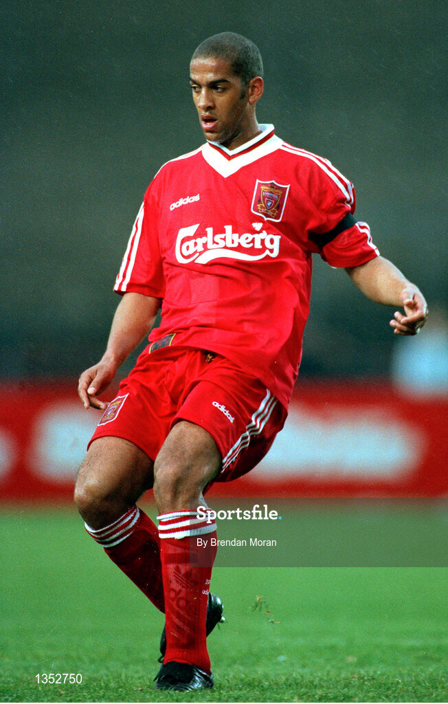 16 May 1995; Phil Babb of Liverpool in action during the pre-season friendly match between UCD and Liverpool at Lansdowne Road in Dublin. Photo By Brendan Moran/Sportsfile