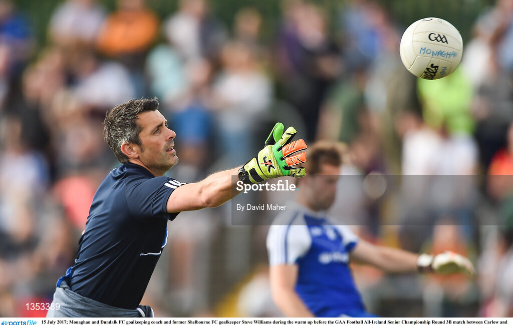 15 July 2017; Monaghan and Dundalk FC goalkeeping coach and former Shelbourne FC goalkeeper Steve Williams during the warm up before the GAA Football All-Ireland Senior Championship Round 3B match between Carlow and Monaghan at Netwatch Cullen Park in Carlow. Photo by David Maher/Sportsfile