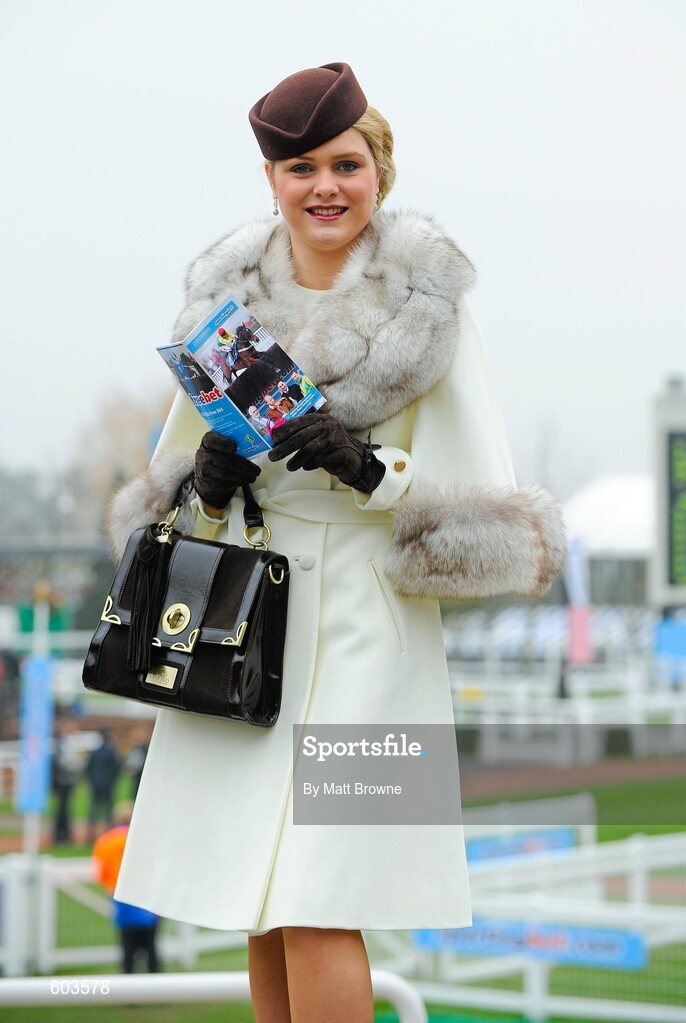 14 March 2012; Margaret Connolly, from Mullingar, Co. Westmeath, in attendance at the Cheltenham Festival. Cheltenham Racing Festival, Prestbury Park, Cheltenham, England. Picture credit: Matt Browne / SPORTSFILE