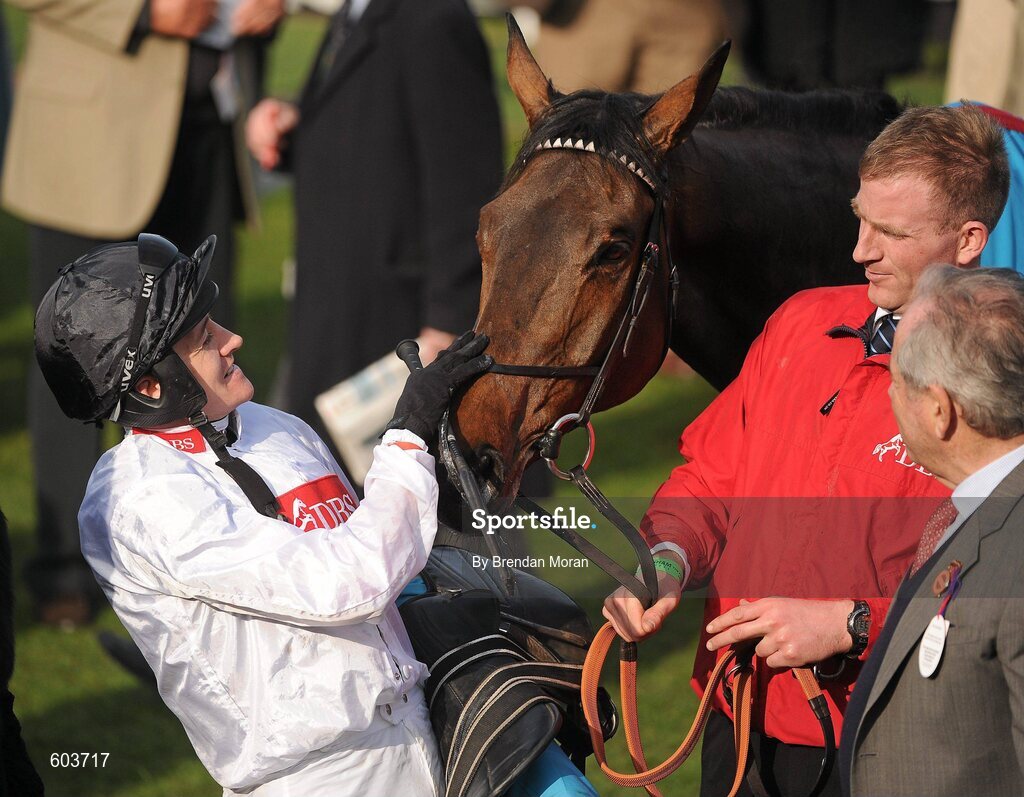 14 March 2012; Jockey Barry Geraghty with his mount Finian's Rainbow after winning the sportingbet.com Queen Mother Champion Steeple Chase. Cheltenham Racing Festival, Prestbury Park, Cheltenham, England. Picture credit: Brendan Moran / SPORTSFILE