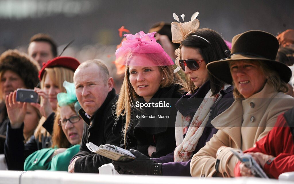 14 March 2012; Racegoers look on during the sportingbet.com Queen Mother Champion Steeple Chase at the Cheltenham Festival. Cheltenham Racing Festival, Prestbury Park, Cheltenham, England. Picture credit: Brendan Moran / SPORTSFILE