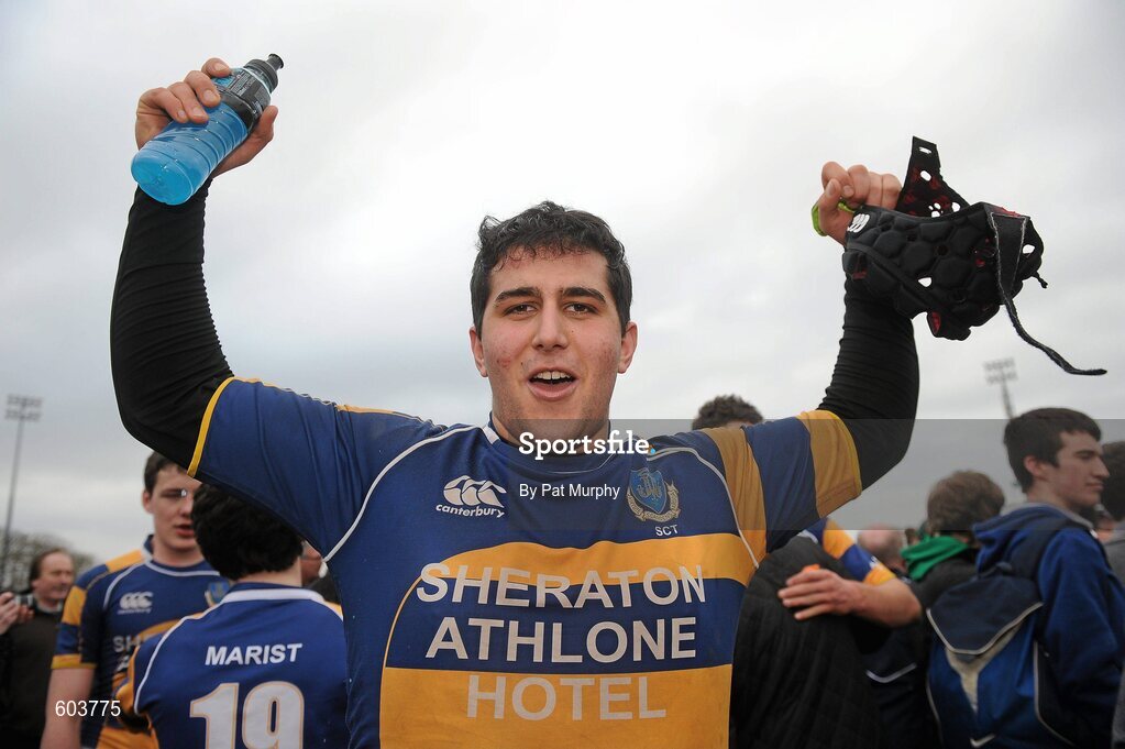 14 March 2012; Saba Meunargia, Marist College, Athlone, celebrates after the game. Supermac's Connacht Schools Senior Cup Final, Marist College, Athlone v Sligo Grammar School, Sportsground, Galway. Picture credit: Pat Murphy / SPORTSFILE