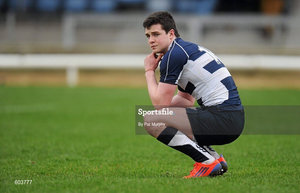 14 March 2012; Colm Egan, Sligo Grammar School, shows his disappointment at the final whistle. Supermac's Connacht Schools Senior Cup Final, Marist College, Athlone v Sligo Grammar School, Sportsground, Galway. Picture credit: Pat Murphy / SPORTSFILE