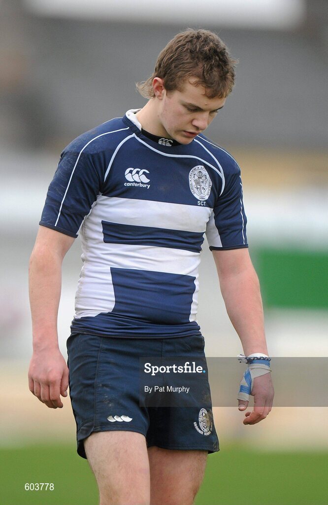 14 March 2012; Charlie Cooper, Sligo Grammar School, shows his disappointment at the final whistle. Supermac's Connacht Schools Senior Cup Final, Marist College, Athlone v Sligo Grammar School, Sportsground, Galway. Picture credit: Pat Murphy / SPORTSFILE