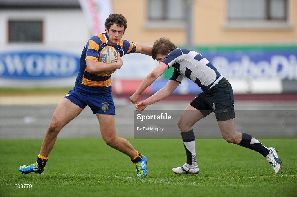 14 March 2012; Conor Seery, Marist College, Athlone, is tackled by Enda Gavin, Sligo Grammar School. Supermac's Connacht Schools Senior Cup Final, Marist College, Athlone v Sligo Grammar School, Sportsground, Galway. Picture credit: Pat Murphy / SPORTSFILE