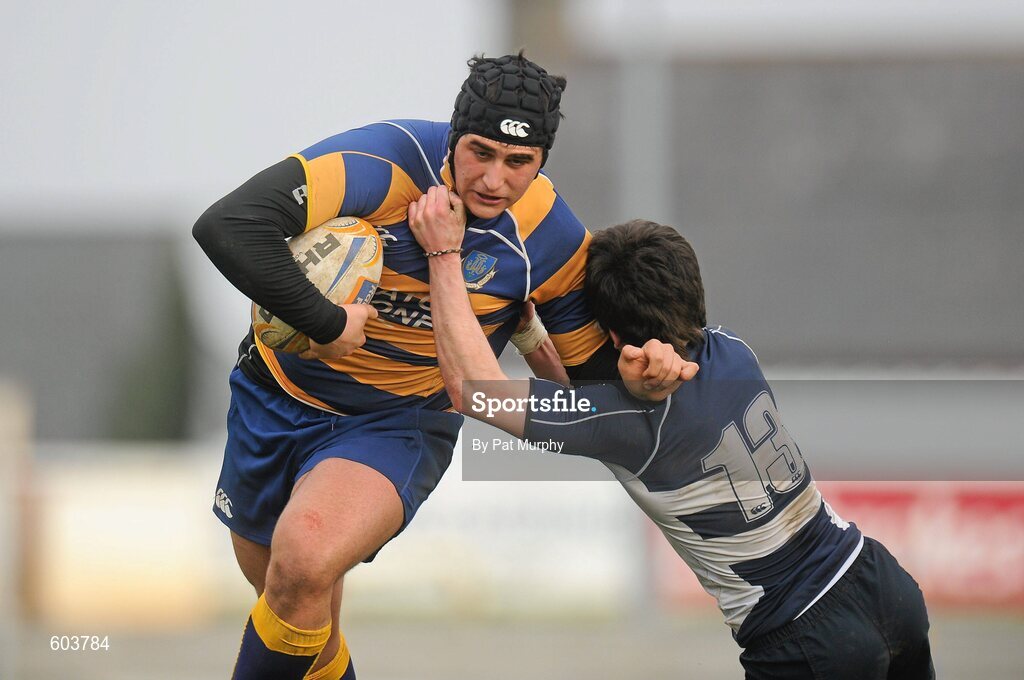 14 March 2012; Saba Meunargia, Marist College, Athlone, is tackled by Jason McGoldrick, Sligo Grammar School. Supermac's Connacht Schools Senior Cup Final, Marist College, Athlone v Sligo Grammar School, Sportsground, Galway. Picture credit: Pat Murphy / SPORTSFILE
